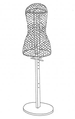 A drawn diagram of a costume mannequin before padding has been added.