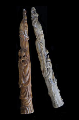 Chinese sage carved from a juvenile elephant's tusk. It shows the effects of light causing differential colouration.