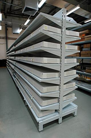 Cantilever shelving for the storage of long items.
